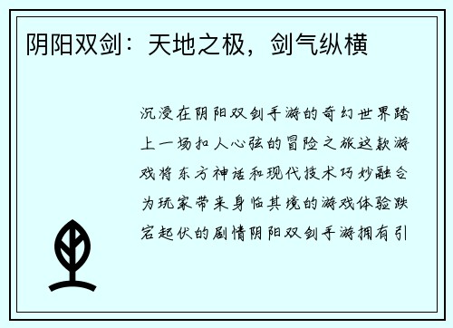 阴阳双剑：天地之极，剑气纵横